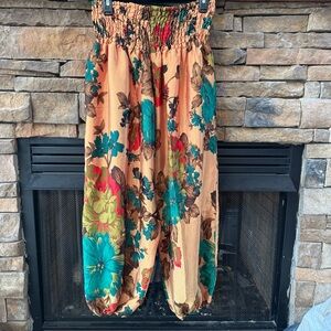 Boho Silk Floral Print Women's Joggers made in India Harem pull on pants